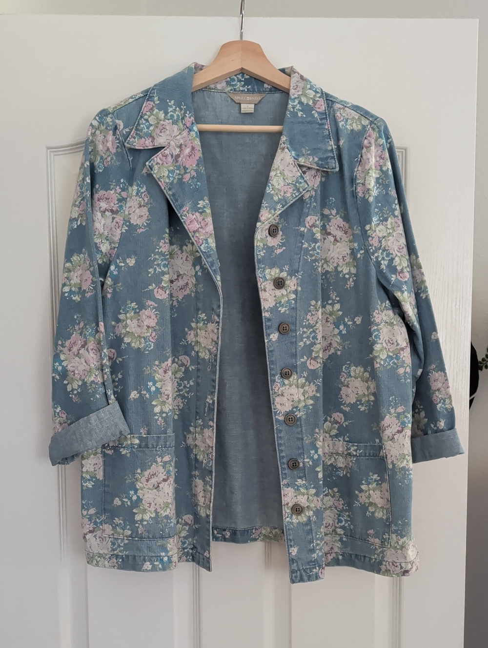 April Cornell Blue Floral Denim Jacket Sz S